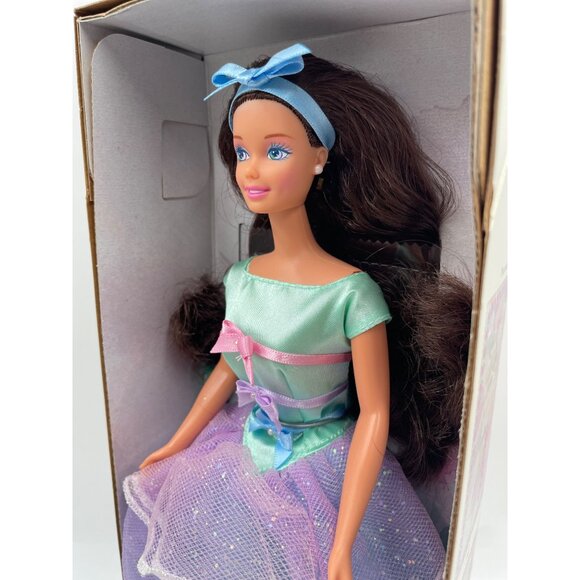 Spring Tea Party Barbie Doll Brunette Hair Blue Eyes NIB - Picture 5 of 10